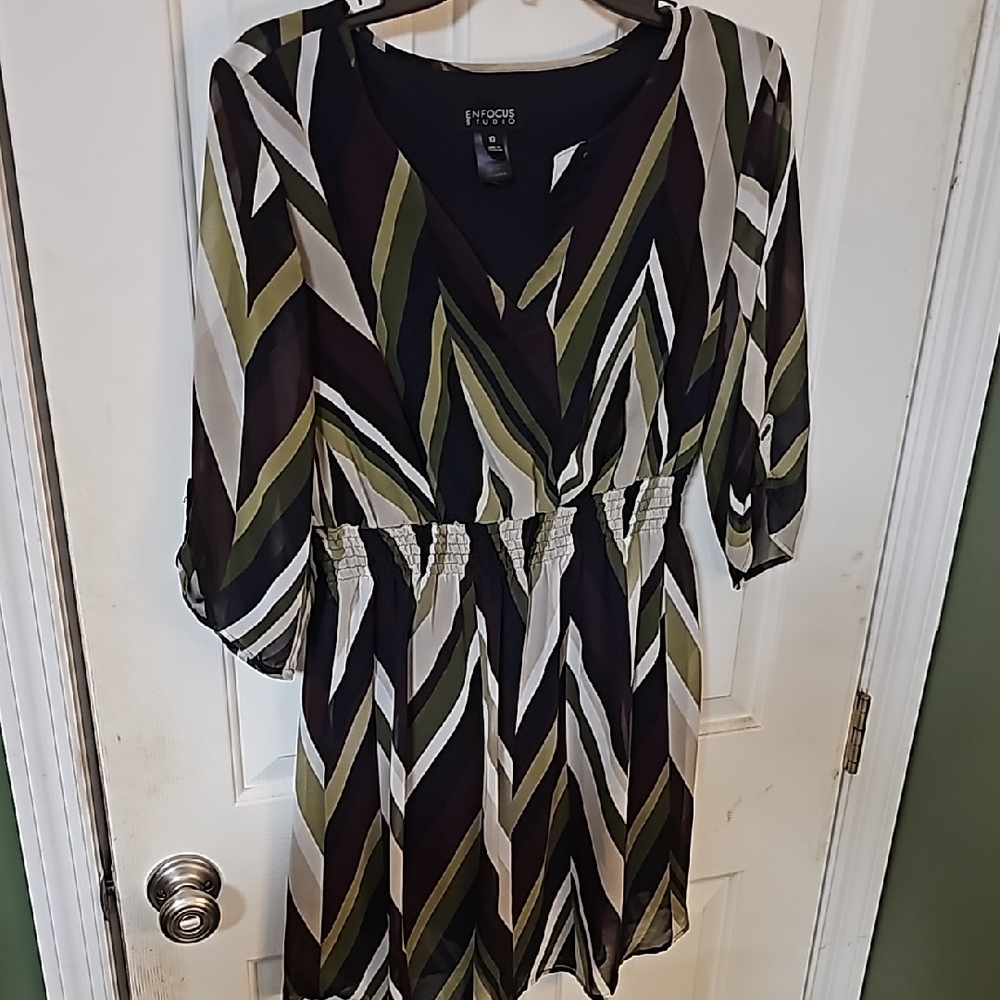 En Focus Green Chevron Dress